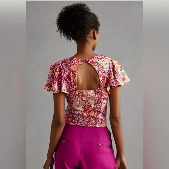 NWT By Anthropologie V-Neck Flutter Hem Top boho OB1542675 size XL - Picture 2 of 7